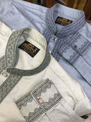 Elegant Gorgeous Cotton Panjabi | Green Blue