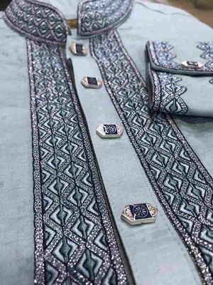 Elegant Gorgeous Cotton Panjabi | Green Blue_img_1