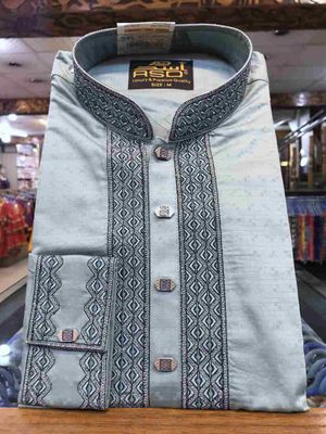 Elegant Gorgeous Cotton Panjabi | Green Blue_img_5