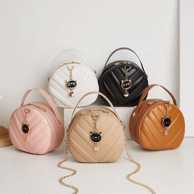Cat Pendant Diagonal Straddle Small Round Bag_img_0