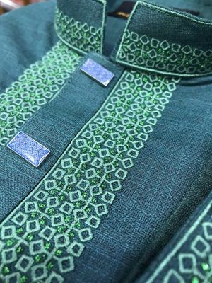 Men Cotton Embroidery Panjabi | Green_img_1