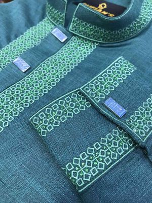 Men Cotton Embroidery Panjabi | Green_img_2