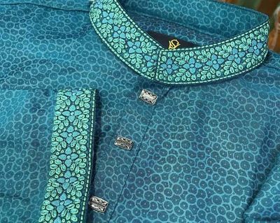 Cheetah Print Cotton Panjabi | Green_img_0