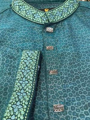 Cheetah Print Cotton Panjabi | Green_img_1