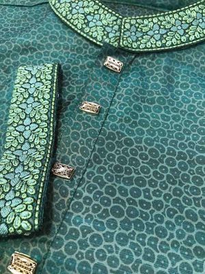 Cheetah Print Cotton Panjabi | Green_img_2