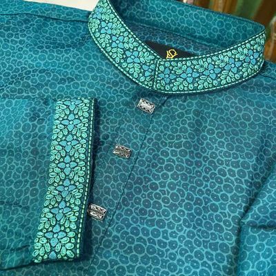 Cheetah Print Cotton Panjabi | Green_img_4