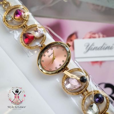 Yindini Ladies Bracelet Stone pattern || Pink Dial_img_0