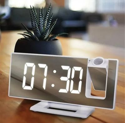 Digital Alarm Clock with 180° Rotating Projector - LED Large Mirror Display, High Quality_img_1