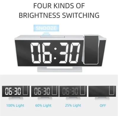 Digital Alarm Clock with 180° Rotating Projector - LED Large Mirror Display, High Quality_img_2