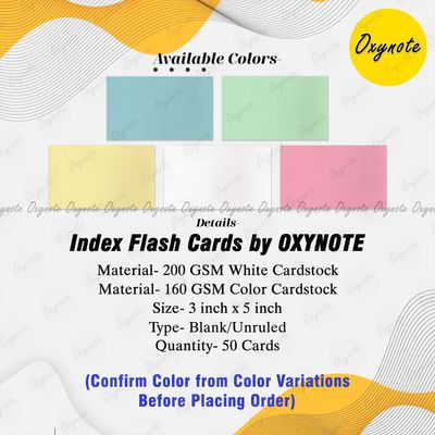 OXYNOTE 3 x 5 inches Index Flash Cards - 50 Cards - Suitable for Exam Preparation, Cheat Sheets, Short Notes, Syllabus Revision_img_1
