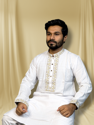 Elite embroidered show button panjabi white color_img_0