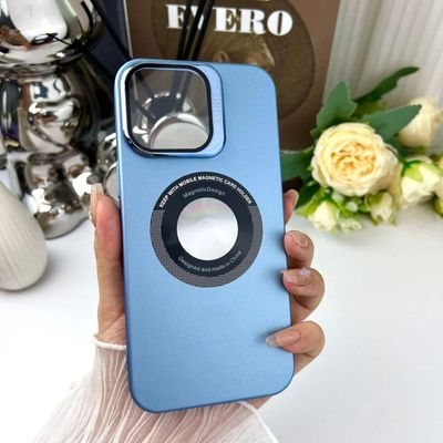 Luxury Lens Protector Phone Case with Holder plating PC Case for iPhone 15pro max(Blue)