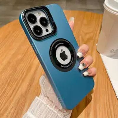 Luxury Lens Protector Phone Case with Holder plating PC Case for iPhone 15pro max(Blue)_img_2
