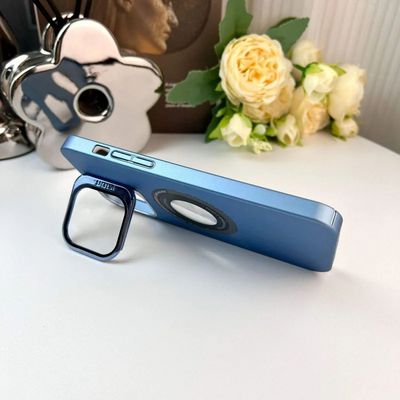 Luxury Lens Protector Phone Case with Holder plating PC Case for iPhone 15pro max(Blue)_img_3