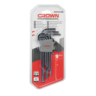 CROWN Professional 9pcs Hex key set ( Short | Long | Extra Long ), Flat head, CR-V, 9pcs; CPHOK-HMAX09_img_7