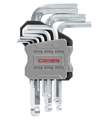 CROWN Professional 9pcs Hex key set ball head ( Short | Long | Extra Long ), Ball head, CR-V, Ball head; CPHOK-BMAX09_img_1