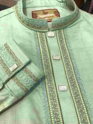 Green Cotton Embroidery Panjabi Push Button | Men_img_3