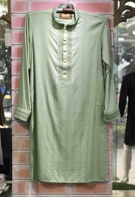Green Cotton Embroidery Panjabi Push Button | Men_img_4