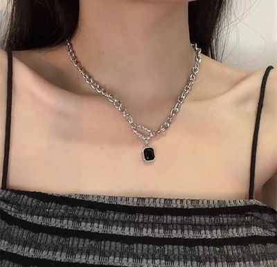 Black stone necklace 🖤 ( silver )_img_1