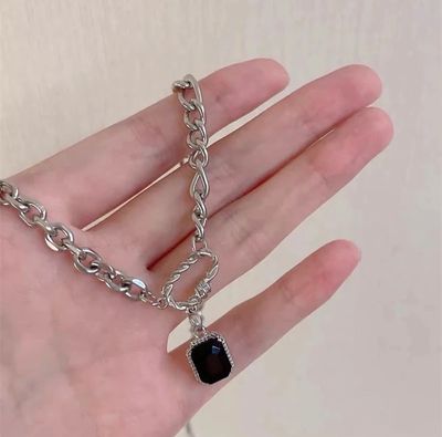 Black stone necklace 🖤 ( silver )_img_2