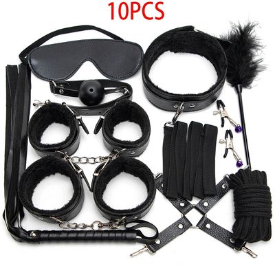 Sexy Leather for Couples Exotic Accessories BDSM Kits Plush Sex Bondage Set Handcuffs Sex Games Whip Gag Nipple Clamps Sex Toys_img_1