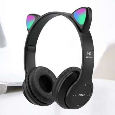 Cat ear design with LED lights wireless headphones._img_3