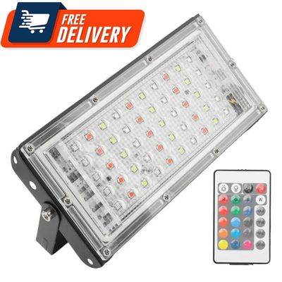 RGB LED Flood Light- Remote Controlled IP66 Waterproof Landscape & Outdoor Lighting (50W, AC220V) – Black Colo_img_0