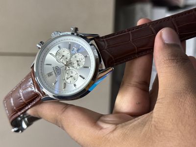 TAG BELT 3 CHRONO SILVER BODY BROWN BELT, WHITE DIAL