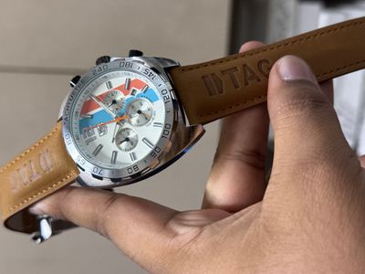 TAG BELT ANNIVERSARY GULF SILVER CASE WHITE DIAL MUSTARD BELT_img_0
