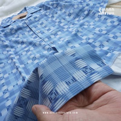 Sky Blue Print Drop Shoulder Cuban Shirt_img_2