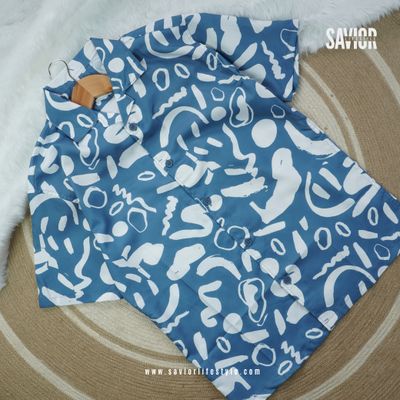 Cobalt Color Drop Shoulder Cuban Shirt_img_0
