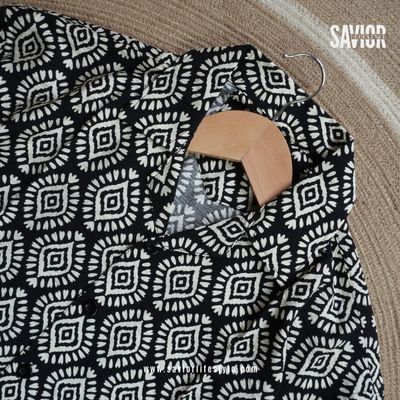 Black Pattern Drop Shoulder Cuban Shirt_img_1