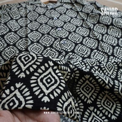 Black Pattern Drop Shoulder Cuban Shirt_img_3