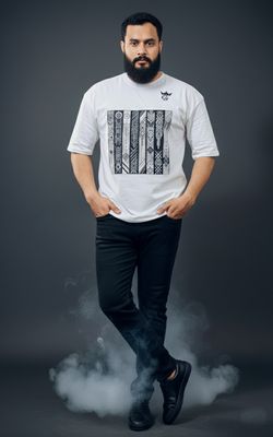 Gonji White Graphic Drop Shoulder T-Shirt_img_0