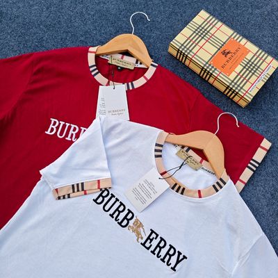 3PC Burberry T-shirt Box - 100% Cotton Fabric - Black, White & Maroon_img_1
