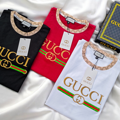 3PC Gucci T-shirt Box - 100% Cotton Fabric - Black, White & Maroon