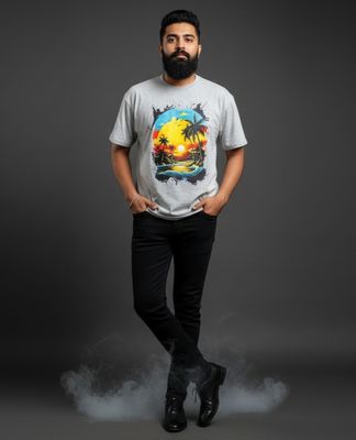 Gonji Gray Graphic Drop Shoulder T-Shirt_img_0