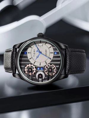 TOMI T-106 Face Gear Dual Strap Leather Belt Watch (Ash)_img_2