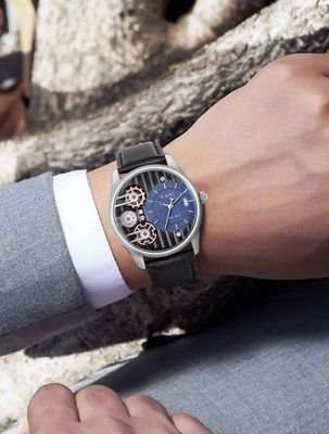 TOMI T-106 Face Gear Dual Strap Leather Belt Watch (Brown-Silver)_img_3