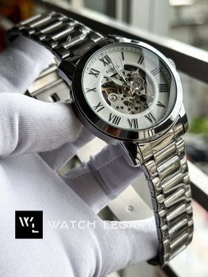 FOSSIL AUTO WHITE DIAL CLIP LOCK