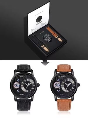 TOMI T-104 Face Gear Dual Strap Leather Belt Watch (Black)_img_7