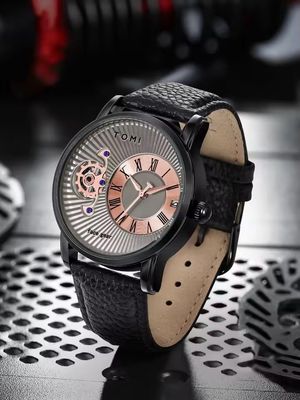 TOMI T-104 Face Gear Dual Strap Leather Belt Watch (Brown-Ash)_img_2