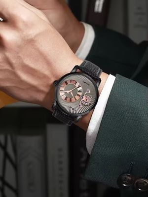 TOMI T-104 Face Gear Dual Strap Leather Belt Watch (Brown-Ash)_img_3