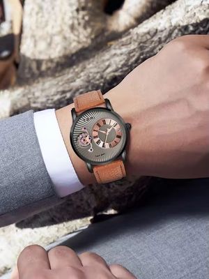 TOMI T-104 Face Gear Dual Strap Leather Belt Watch (Brown-Ash)_img_4
