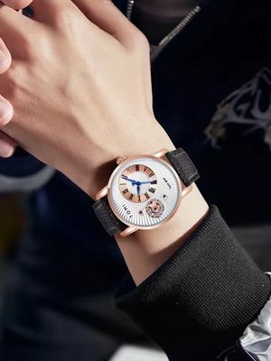 TOMI T-104 Face Gear Dual Strap Leather Belt Watch (White-Rosegold)_img_2