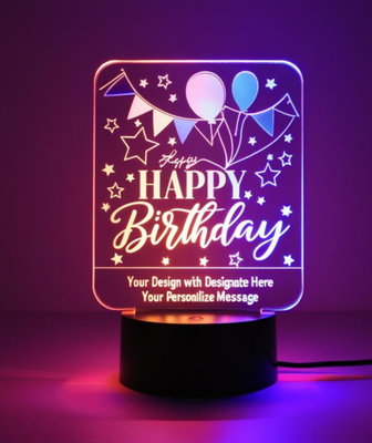 Customizable Happy Birthday Design Acrylic Multicolor Night Lamp – WHITE_img_0