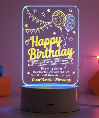 Customizable Happy Birthday Design Acrylic Multicolor Night Lamp – WHITE_img_3