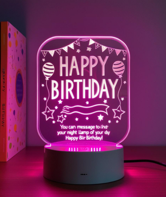 Customizable Happy Birthday Design Acrylic Multicolor Night Lamp – WHITE_img_5