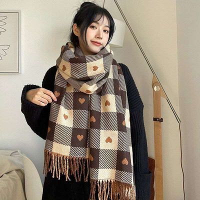 Cashmere women's double-sided love plaid scarf_img_1