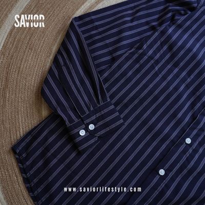 Moonlight Blue Stripe - Old Money Full Sleeve Shirt_img_2